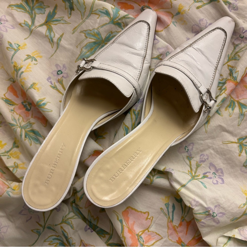 Burberry Cream Leather Mules with Silver Accents